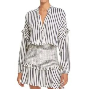 HL AFFAIR Striped Tiered A-Line Smocked Dress White Black M